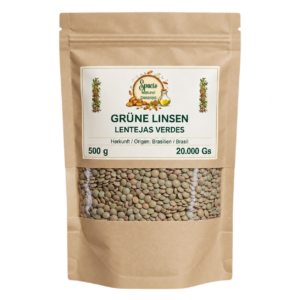 Grüne Linsen, 500 g, Kraftpapierbeutel mit Sichtfenster