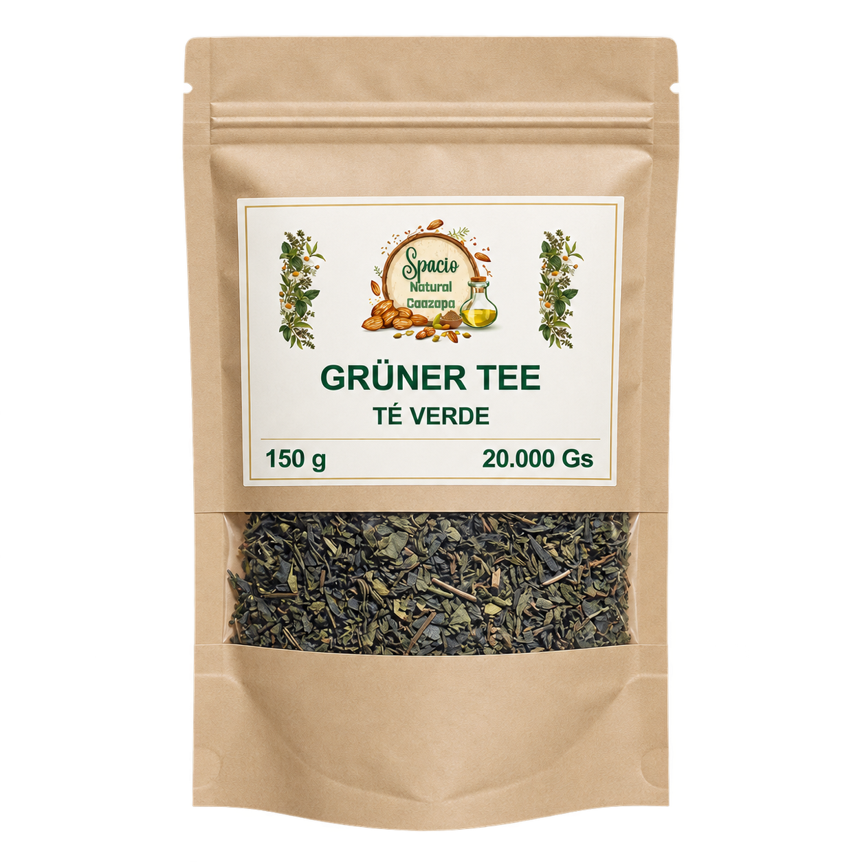 Grüner Tee, 150 g, Kraftpapierbeutel mit Sichtfenster