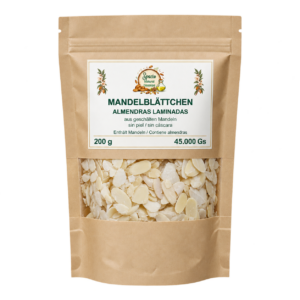 Mandelblättchen aus geschälten Mandeln, 200 g, Kraftpapierbeutel mit Sichtfenster