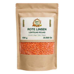 Rote Linsen, 500 g, Kraftpapierbeutel mit Sichtfenster